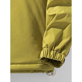 Plus Size Women'S Hooded Fleece Jacket, Casual Style, Non-Stretch Solid Color, Long Sleeve, Regular Length, with Pockets, Woven Fabric Outerwear with Polyester Lining for Winter