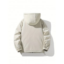 Plus Size Women'S Hooded Fleece Jacket, Casual Style, Non-Stretch Solid Color, Long Sleeve, Regular Length, with Pockets, Woven Fabric Outerwear with Polyester Lining for Winter