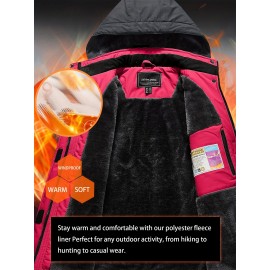 Large-size Women's Waterproof Soft-shell Ski Jacket with Fleece Lining, Hooded, Multiple Pockets, Warm, Comfortable, Bright Colors, Plus-size Coat for Outdoor Sports, Snowsports, Snowboarding, Hiking, Mountaineering, Camping, Daily Casual Work