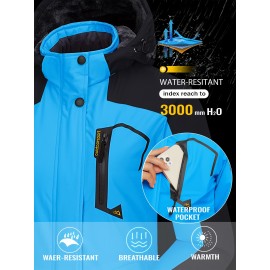 Large-size Women's Waterproof Soft-shell Ski Jacket with Fleece Lining, Hooded, Multiple Pockets, Warm, Comfortable, Bright Colors, Plus-size Coat for Outdoor Sports, Snowsports, Snowboarding, Hiking, Mountaineering, Camping, Daily Casual Work