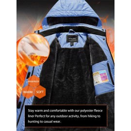 Large-size Women's Waterproof Soft-shell Ski Jacket with Fleece Lining, Hooded, Multiple Pockets, Warm, Comfortable, Bright Colors, Plus-size Coat for Outdoor Sports, Snowsports, Snowboarding, Hiking, Mountaineering, Camping, Daily Casual Work