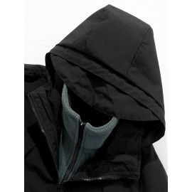 Women's Plus Size 3-in-1 Hooded Windbreaker - Fall/Winter Fashion Jacket with Pockets, Polyester, Long Sleeve, Zip-Up, H-Style