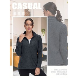 Women's Plus Size Fleece Jacket Full Zip Stand Collar Casual Jacket Autumn And Winter Warm Coat Lightweight Soft Comfort Jacket 2 Zipper Pockets Daily Travel Wear Commute Office To School Home Outdoor Recreation Activities Large Size Fleece Jacket