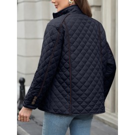 Women's Oversized Polyester Coat, Casual Hug Fit, Small Stand Collar, Long Sleeve, Zipper Closure, Autumn And Winter Warm Coat