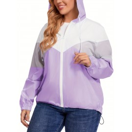Plus Size Raincoat, Women Water Resistant Rain Jacket, Packable, Outdoor Hooded Windbreaker For Women