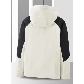 Women's Plus Size Outdoor 3-in-1 Jacket, Colorblock Waterproof Hooded Zip-up Windbreaker, Ideal For Autumn/Winter Hiking & Sports