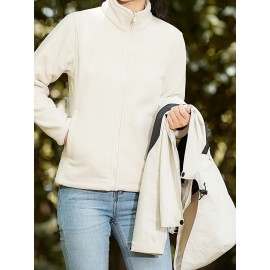 Women's Plus Size Outdoor 3-in-1 Jacket, Colorblock Waterproof Hooded Zip-up Windbreaker, Ideal For Autumn/Winter Hiking & Sports