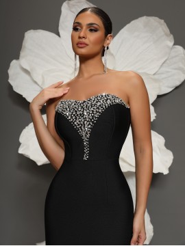 Shiny Sequin Slim Fit Formal Dress, Elegant Strapless Ankle Length Evening Dress For Party & Banquet, Women's Clothing