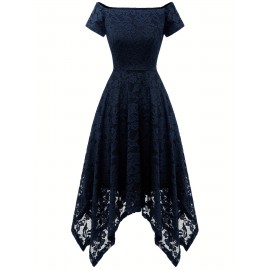 Women's Lace Cocktail Dress Hi-Lo Off Shoulder Bridesmaid Swing Formal Party Dress