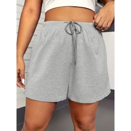 Solid Color Drawstring Shorts, Vacation Loose Shorts For Spring & Summer, Women's Clothing